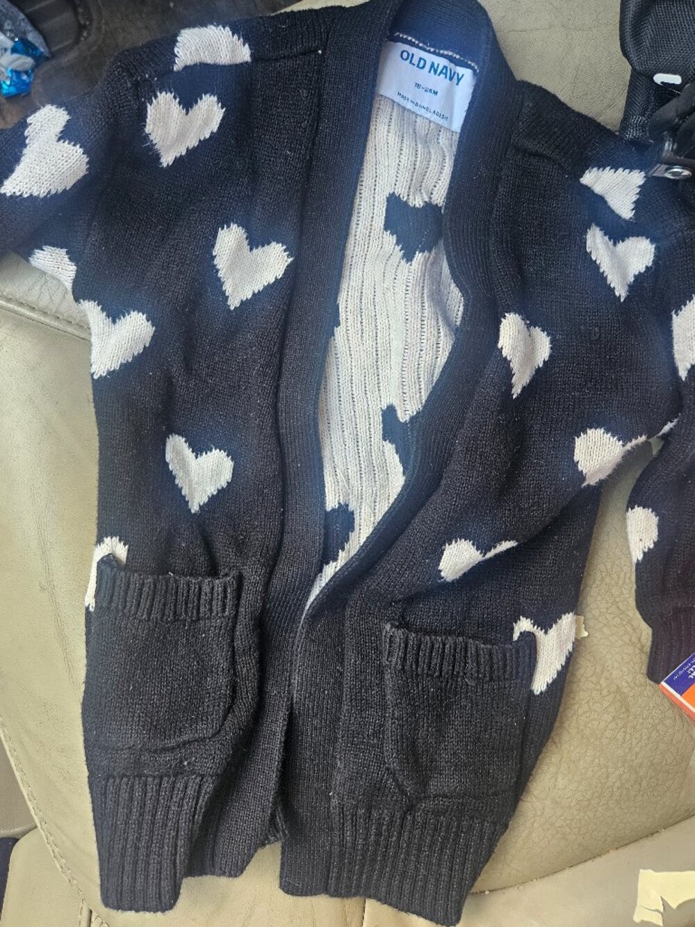 Old navy Black Cardigan with White Heart Pattern